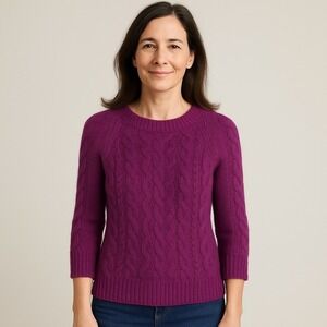 J.Crew Women's Purple Cable Knit Alpaca Wool Blend Sweater SMALL | Soft